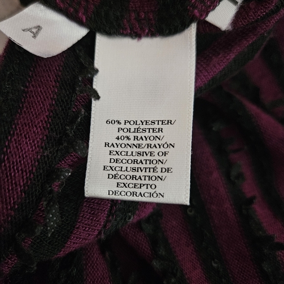 Ann Taylor Petite Raspberry & Black Striped Fringed Tunic Top - Picture 5 of 9